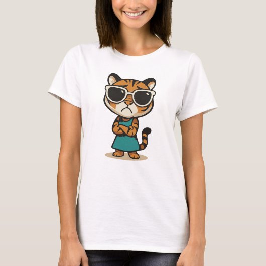 Cool Lady Tiger met tinten T-shirt (Voorkant)