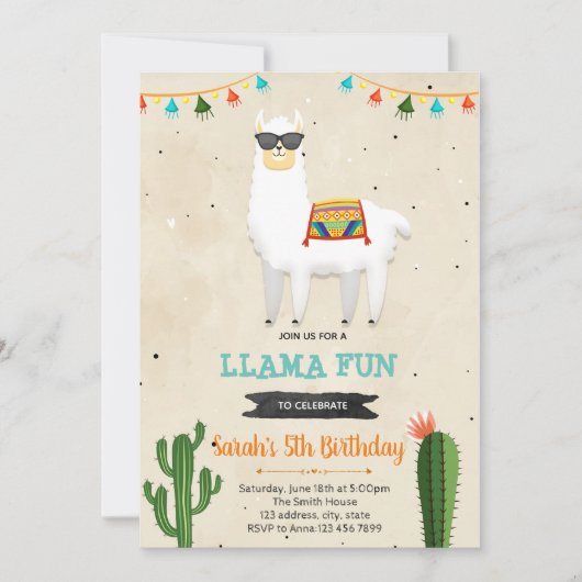 Cool lama boy fiesta verjaardagsdouche uitnodiging (Voorkant)