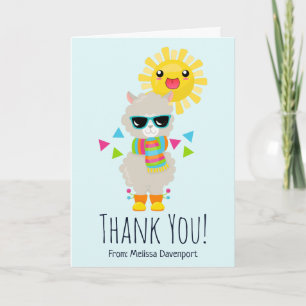 Cool Lama en Lachende Kawaii Zon Dank Je Kaart