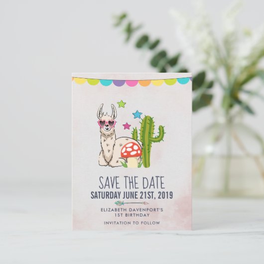 Cool lama in hartvormige zonnebril Save the Date Briefkaart (Staand voorkant)