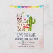 Cool lama in hartvormige zonnebril Save the Date Briefkaart (Voorkant)