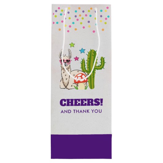 Cool lama in Heart-Shaped Sunbril Cheers Wijn Cadeautas (Achterkant)