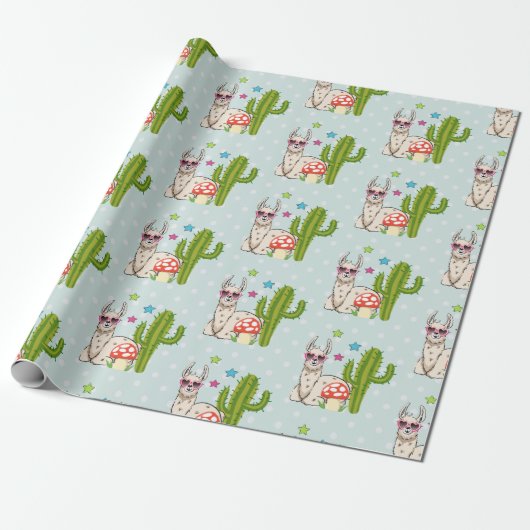 Cool lama in Heart-Shaped Sunbril Pattern Cadeaupapier (Uitgerold)