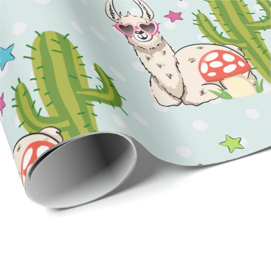 Cool lama in Heart-Shaped Sunbril Pattern Cadeaupapier (Rol Hoek)