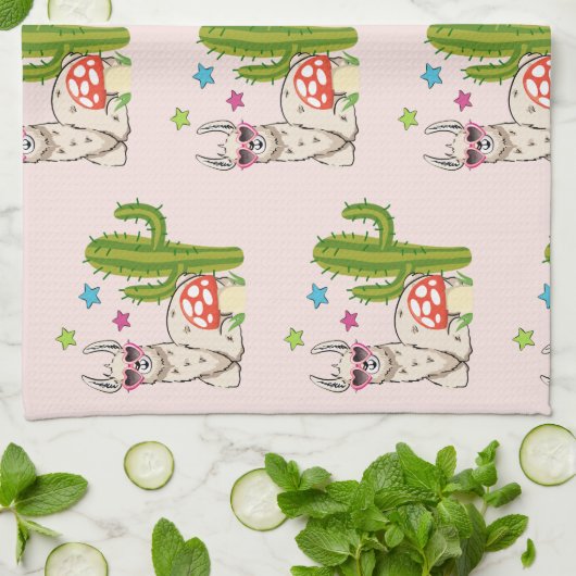 Cool lama in Heart-Shaped Sunbril Pattern Theedoek (Gevouwen)