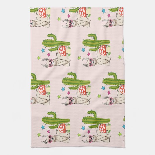 Cool lama in Heart-Shaped Sunbril Pattern Theedoek (Verticaal)