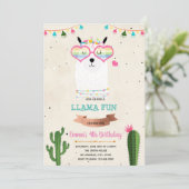Cool lama meisje fiesta verjaardagsdouche uitnodig kaart (Staand voorkant)