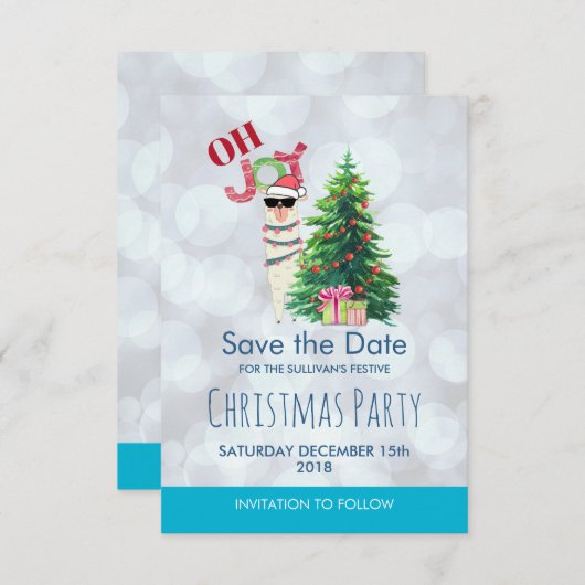 Cool Lama op Silver Bokeh & Icy Blu Bewaar de datu Kaart (Voorkant / Achterkant)