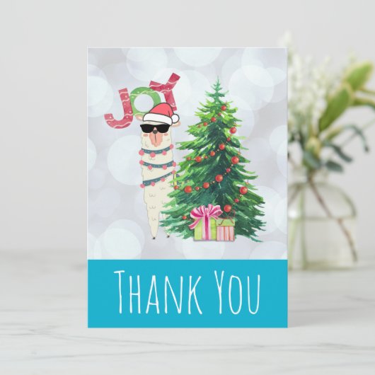 Cool Lama op Silver Bokeh & Icy Blue Bedankkaart (Staand voorkant)