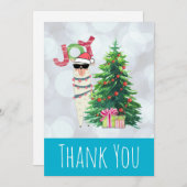 Cool Lama op Silver Bokeh & Icy Blue Bedankkaart (Voorkant / Achterkant)