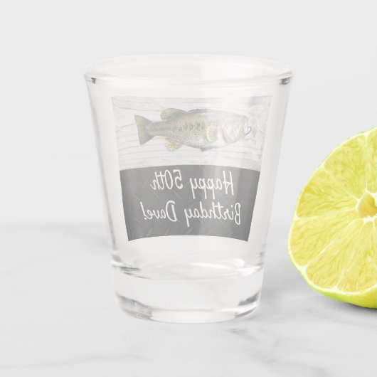 Cool Largemouth Bass Vist 50e verjaardag Shot Glas (Achterkant)