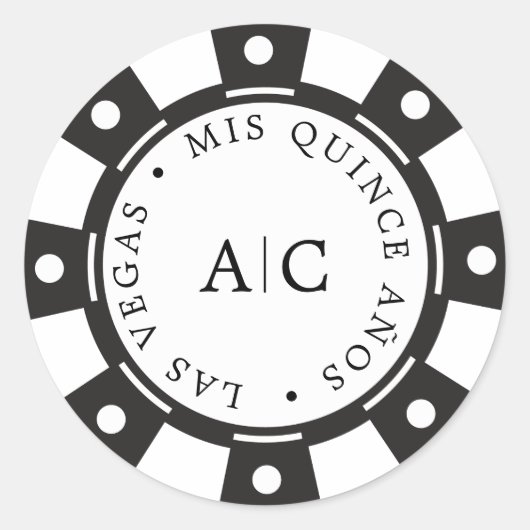 Cool Las Vegas Poker Chip Quinceañera Monogram Ronde Sticker (Voorkant)