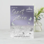 Cool lavender glitter tiara butterfly kaart (Staand voorkant)