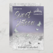 Cool lavender glitter tiara butterfly kaart (Voorkant / Achterkant)