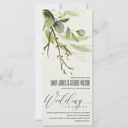 COOL LEAFY GREEN GOLD FOLIAGE WATERVERF WEDDING KAART (Voorkant)