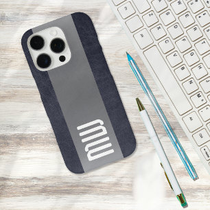 Cool leer metaal streep vet monogram iPhone 16 pro hoesje