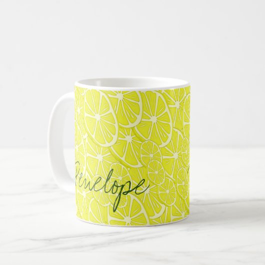 Cool Lemon Slices Pattern Signature Jouw namen toe Koffiemok (Voorkant links)