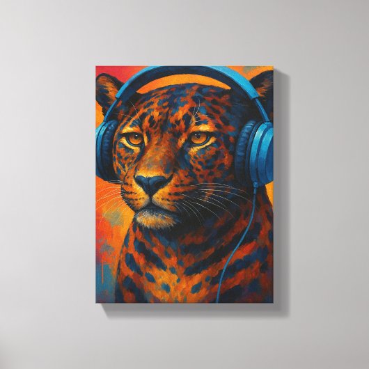 Cool Leopard met Hoofdtelefoon Pop Art Style Canvas Afdruk (Voorkant)