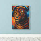 Cool Leopard met Hoofdtelefoon Pop Art Style Canvas Afdruk (Insitu (Houten vloer))
