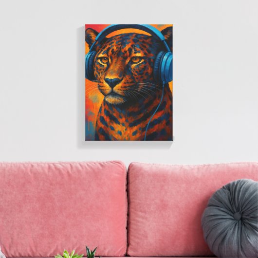 Cool Leopard met Hoofdtelefoon Pop Art Style Canvas Afdruk (Insitu (Woonkamer))