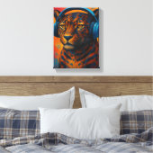 Cool Leopard met Hoofdtelefoon Pop Art Style Canvas Afdruk (Insitu (Slaapkamer))