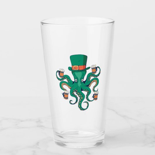 Cool Leprechaun Octopus en Beer St. Patrick's Day Glas (Voorkant)