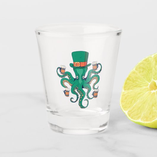 Cool Leprechaun Octopus en Beer St. Patrick's Day Shot Glas (Voorkant)