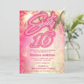 Cool leuk heet roze gouden ballon sparkle vuurwerk kaart (Staand voorkant)