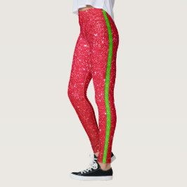 Cool Leuk Helder Rood Groen Glitter Leggings