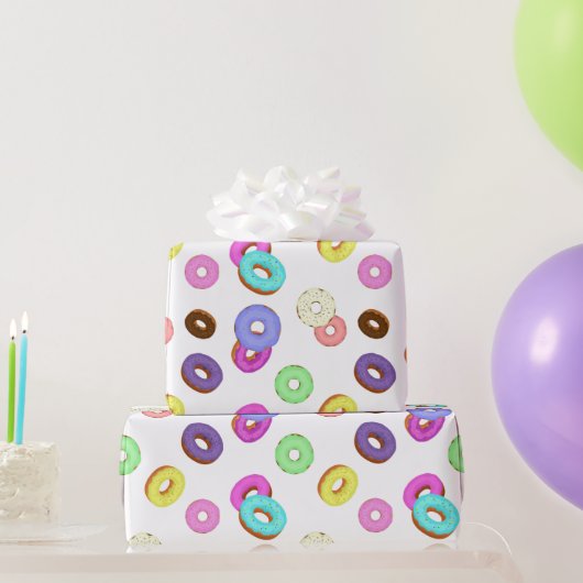 Cool leuk kleurrijk donuts patroon wit cadeaupapier (Feestgeschenken)