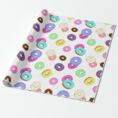 Cool leuk kleurrijk donuts patroon wit cadeaupapier (Uitgerold)