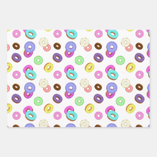 Cool leuk kleurrijk donuts patroon wit inpakpapier vel (Voorkant 3)