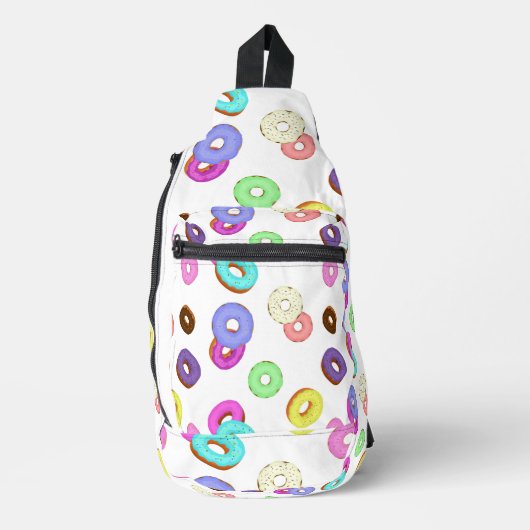 Cool leuk kleurrijk donuts patroon wit sling bag (Voorkant)