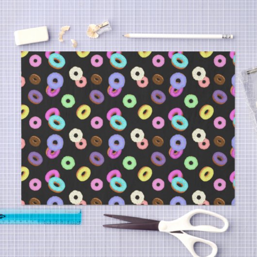 Cool leuk kleurrijk donuts patroon zwart tissuepapier (Craft)