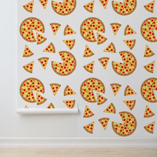 Cool leuk pepperoni pizza en plakjes patroon behang (Applicatie)