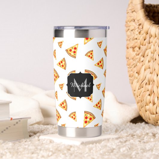 Cool leuk pizza plakjes patroon op maat Monogram Geïsoleerde Drinkbeker (Woonkamer)