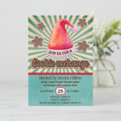 Cool leuk retro santa hoed koekjesruilfeest kaart (Staand voorkant)