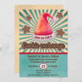 Cool leuk retro santa hoed koekjesruilfeest kaart (Voorkant / Achterkant)