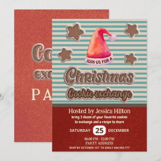 Cool leuk retro santa hoed koekjesruilfeest kaart (Voorkant / Achterkant)