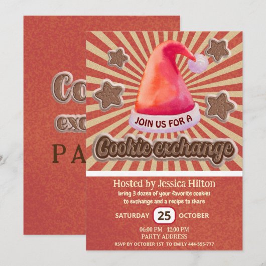 Cool leuk retro santa hoed koekjesruilfeest kaart (Voorkant / Achterkant)