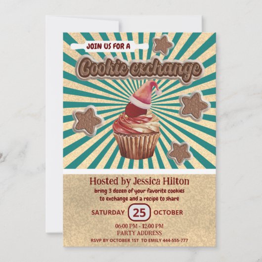Cool leuk retro typografie cookie exchange party kaart (Voorkant)
