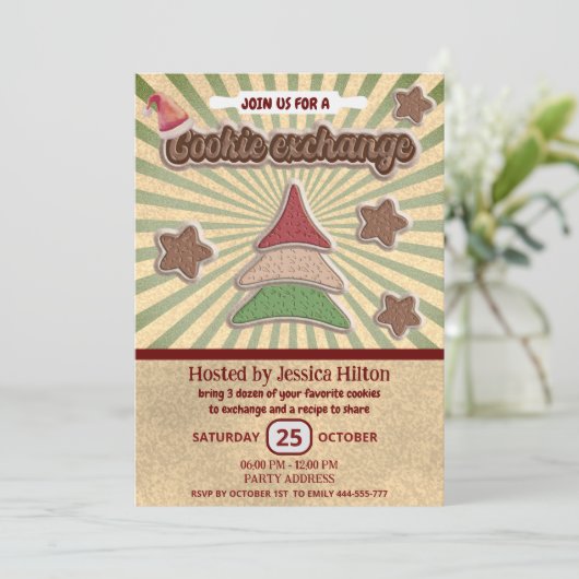 Cool leuk retro typografie cookie exchange party kaart (Staand voorkant)