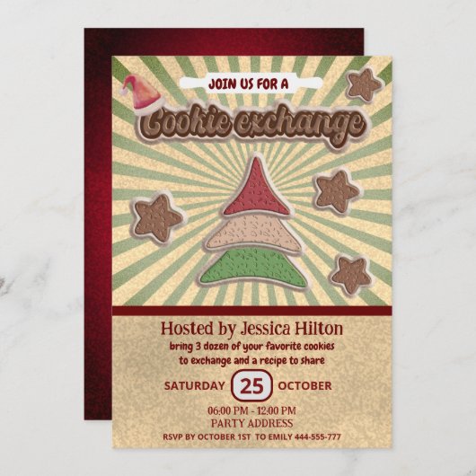 Cool leuk retro typografie cookie exchange party kaart (Voorkant / Achterkant)