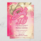 Cool leuk roze neon ballon sparkle vuurwerk kaart (Voorkant / Achterkant)