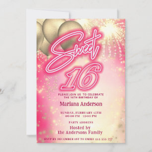 Cool leuk roze neon ballon sparkle vuurwerk kaart
