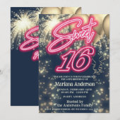 Cool leuk roze neon gouden ballon sparkle vuurwerk kaart (Voorkant / Achterkant)