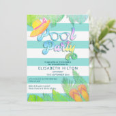 Cool leuk zomerscript poolparty verjaardag kaart (Staand voorkant)