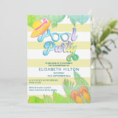 Cool leuk zomerscript poolparty verjaardag kaart (Staand voorkant)