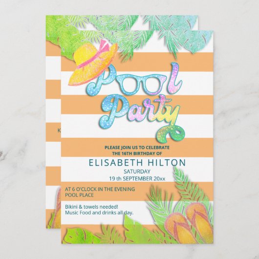 Cool leuk zomerscript poolparty verjaardag kaart (Voorkant / Achterkant)