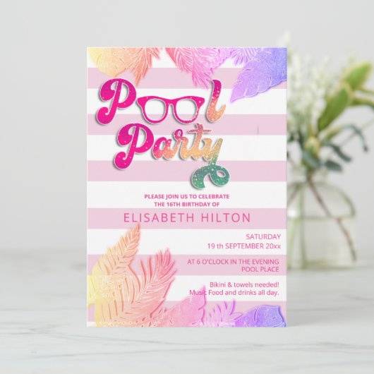 Cool leuk zomerscript poolparty verjaardag kaart (Staand voorkant)